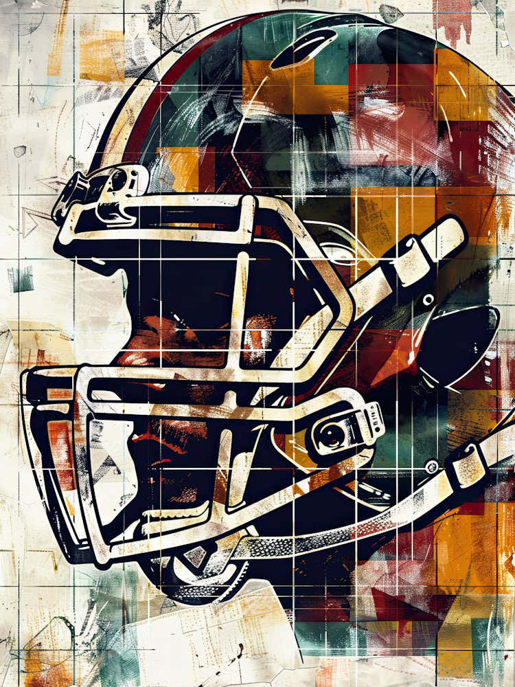 abstract football helmet Sense Canvas 3 Canvas Art making it a great choice for a kids room or playroom to add a touch of creativity and a sports vibe Football Helmet | Blue