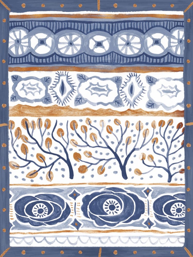 Blue And Gold Folk Art Deco Stripes