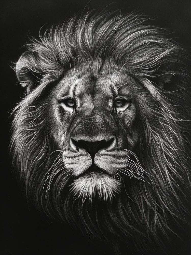 African Lion Charcoal Drawing Portrait Close Up 2