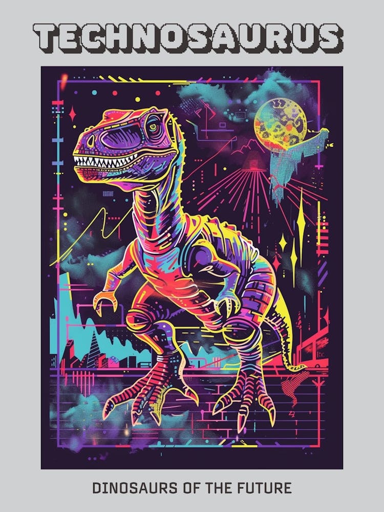 Cyber Futuristic Dinosaur Illustration 2 Poster