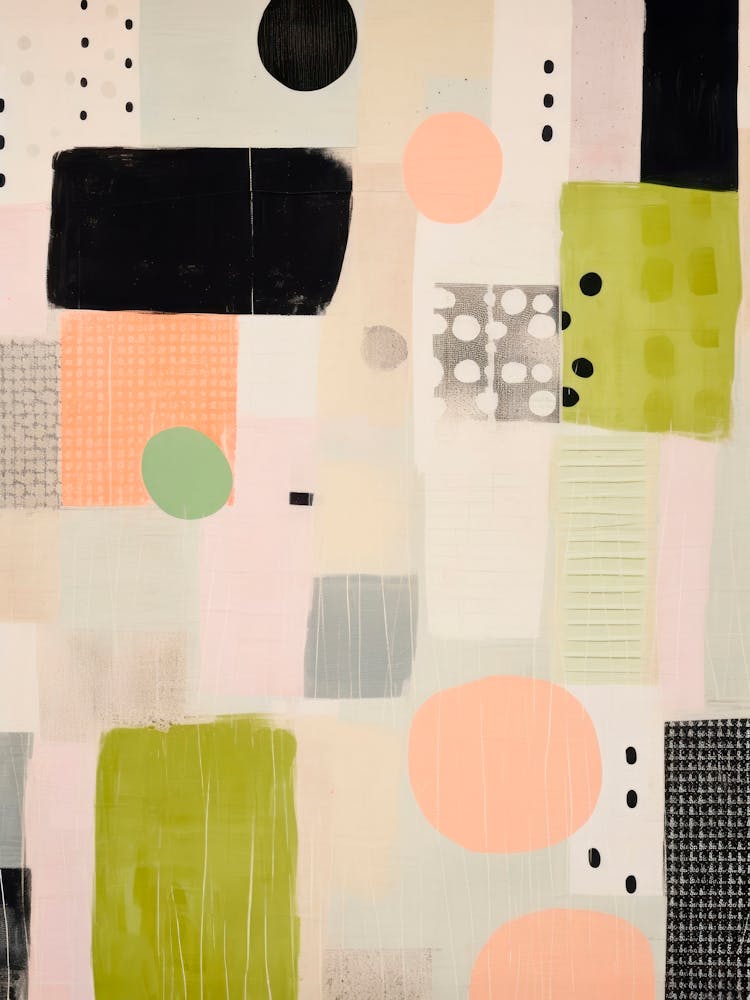 Abstract Painting. Green, Peach and Black
