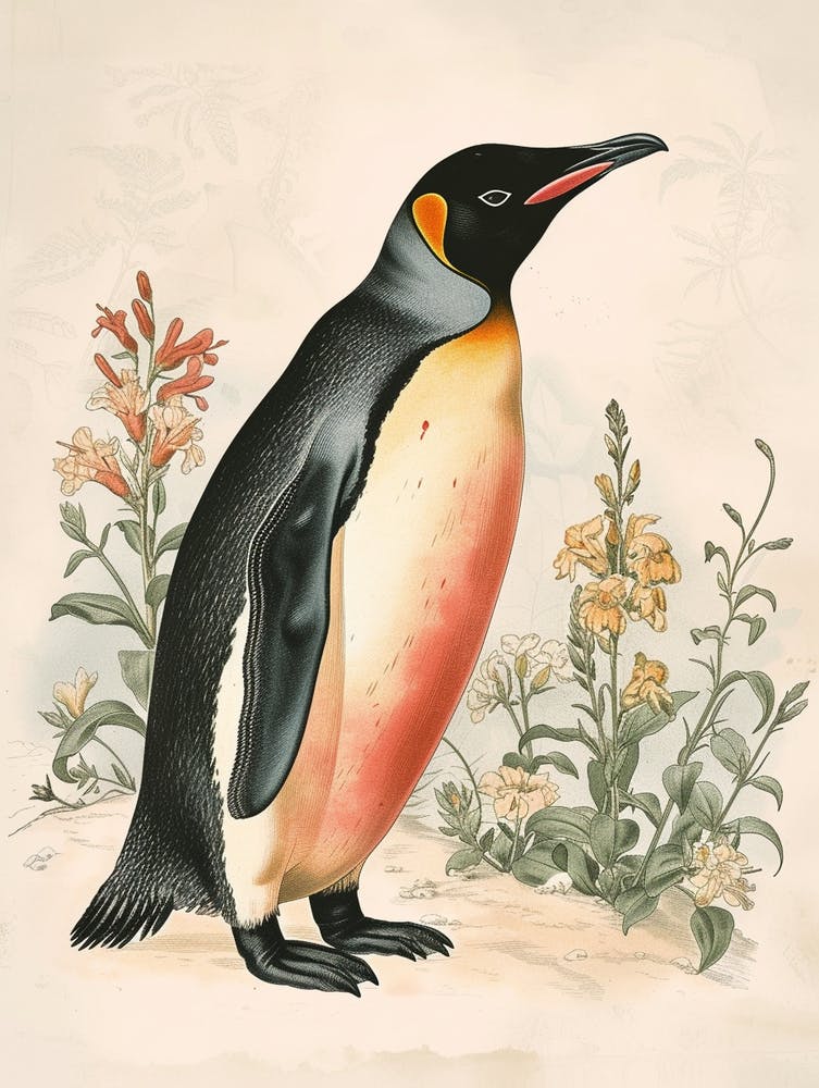 Adlie Penguin Petermann Island Vintage Botanical Painting 4