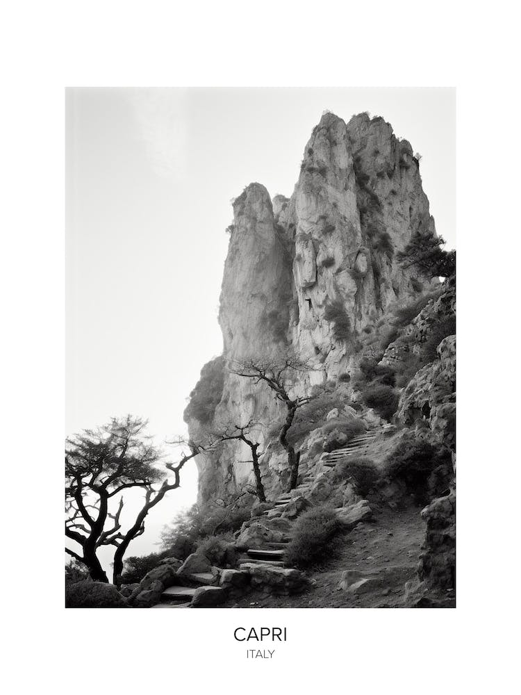Poster Of Capri, Italy, Black And White Photo 3