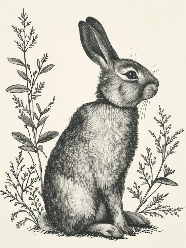 Florida White Blockprint Rabbit Illustration 7