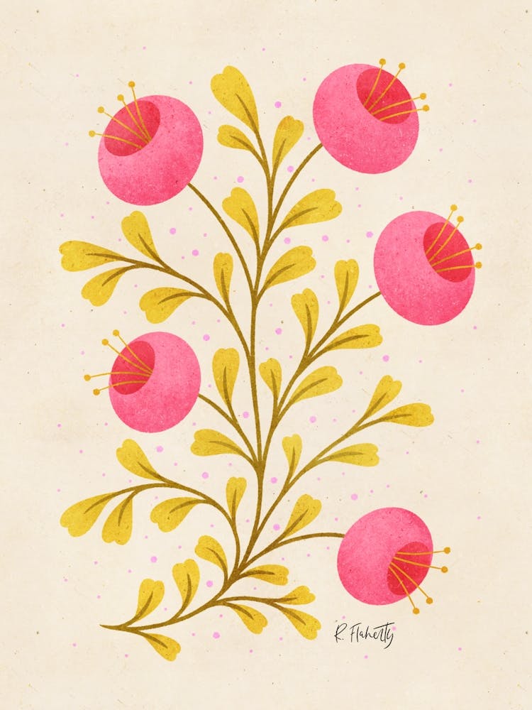 Botanical Style Vintage Pink Floral