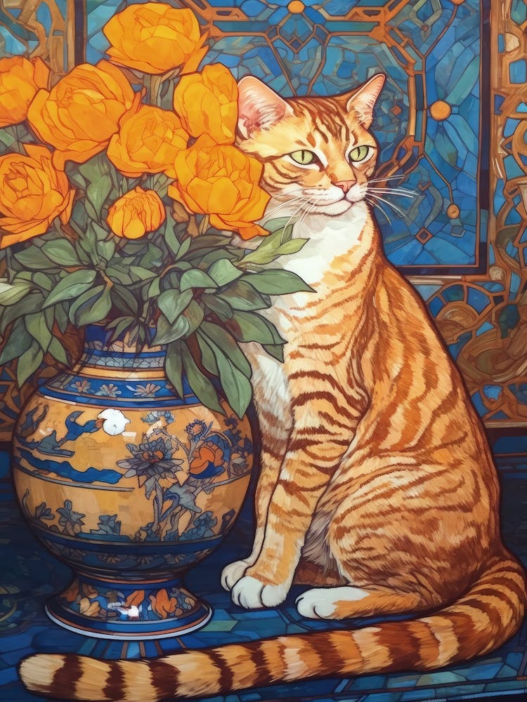 Marigold With A Cat 4 Art Nouveau Style