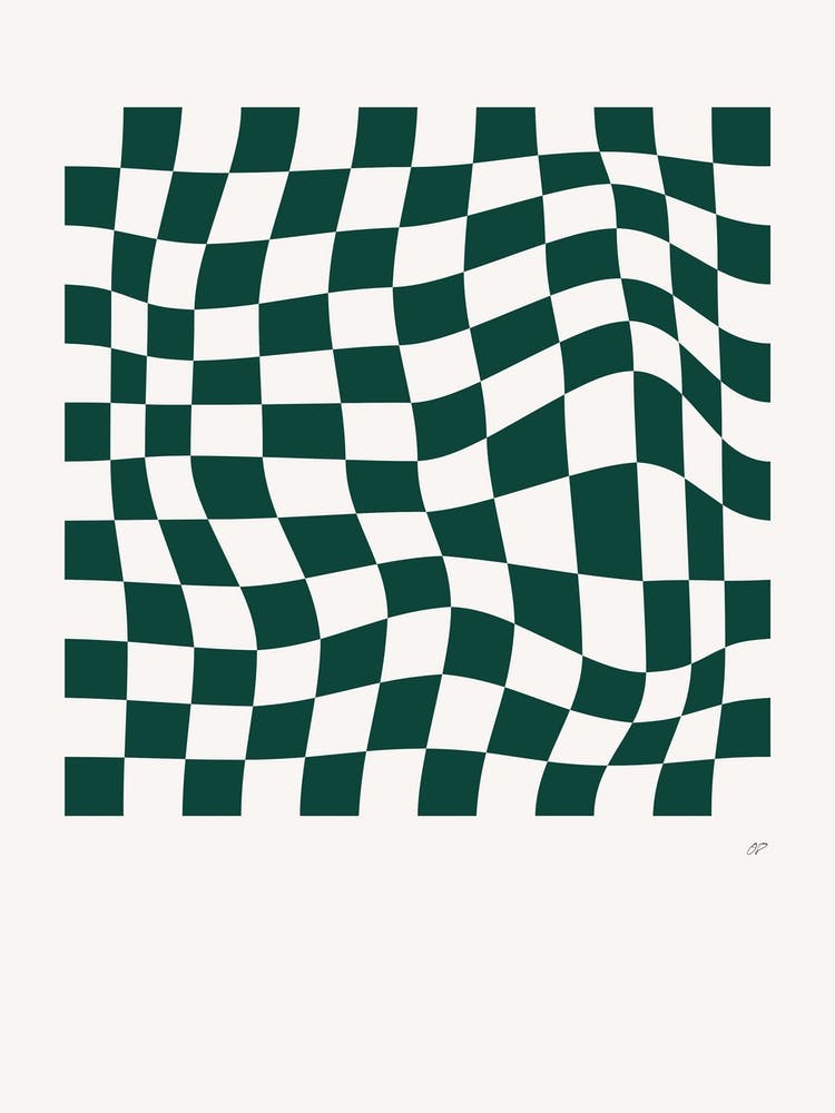 Wavy Checkered Pattern Poster Dark Green
