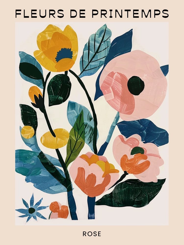 Affiche Florale Française Printanière Rose 3