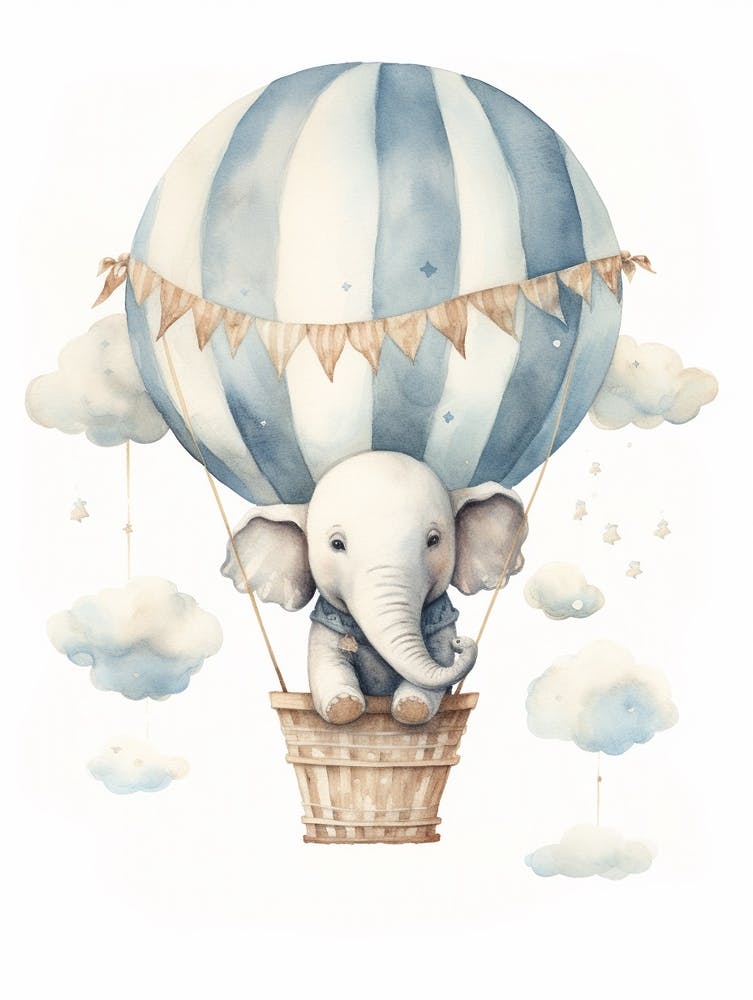 Baby Elephant 2 In A Hot Air Balloon