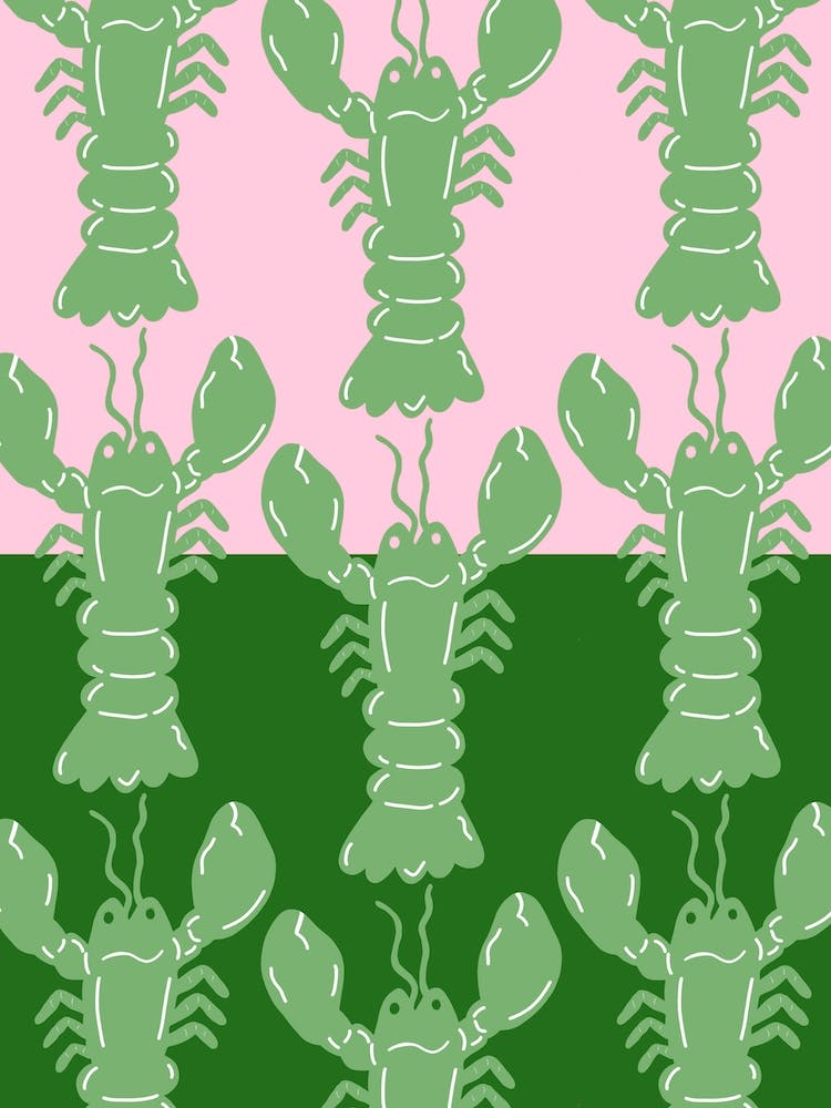 Lobster Repeat Green On Pink