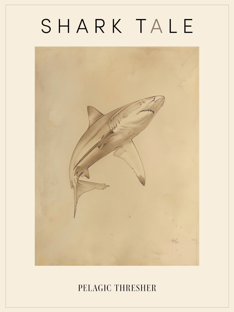 Pelagischer Fuchshai Vintage Illustration 2 Poster