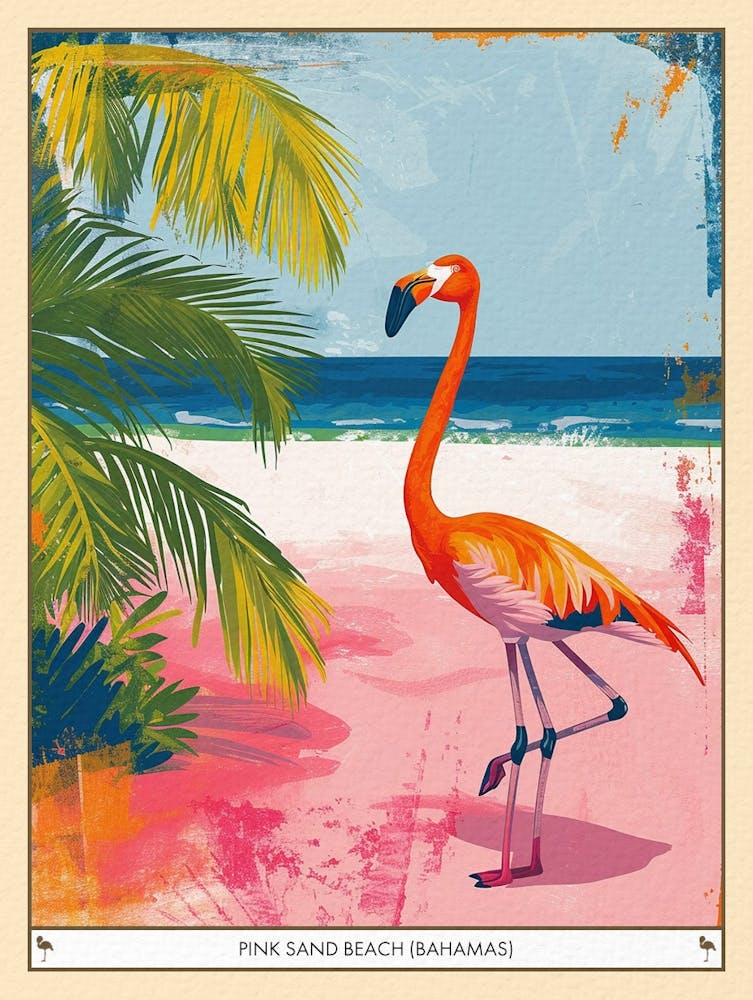 Greater Flamingo Pink Sand Beach Bahamas Tropical Illustration 4 Poster