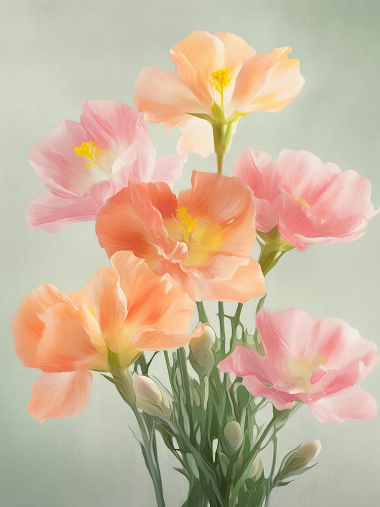 Freesia Flowers Acrylic Painting In Pastel Colours 2