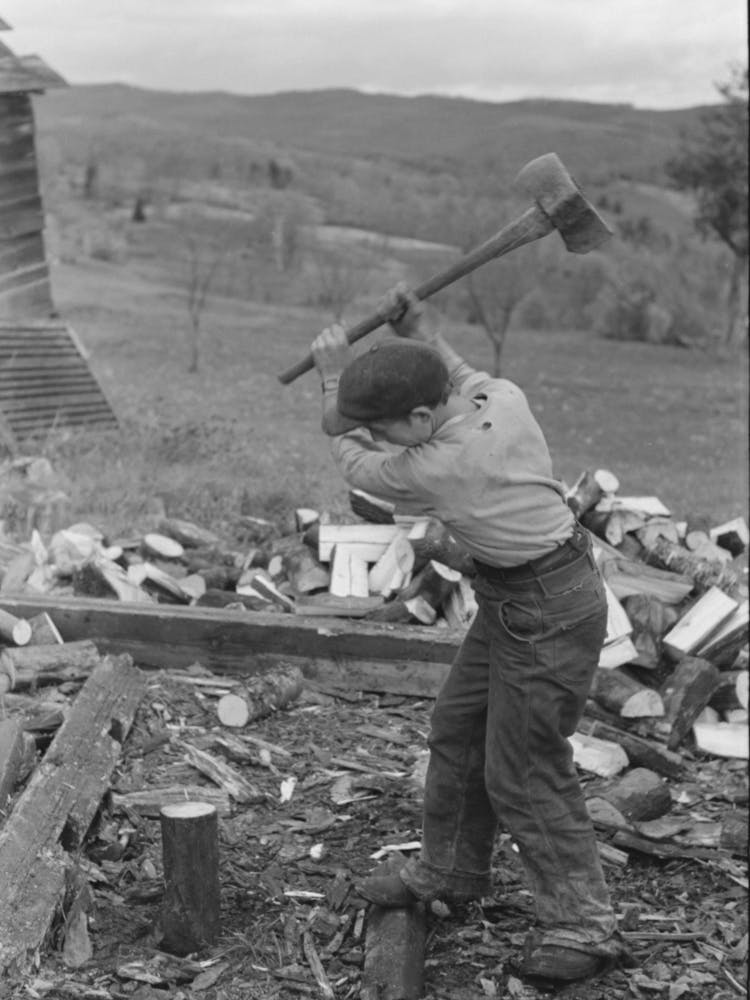 Splitting Wood, Getting Ready For The Winter, On Farm Near Bradford, Vermont By Russell Lee