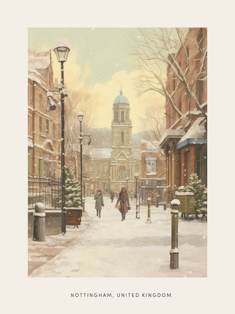 Vintage Winter Poster Nottingham United Kingdom 2