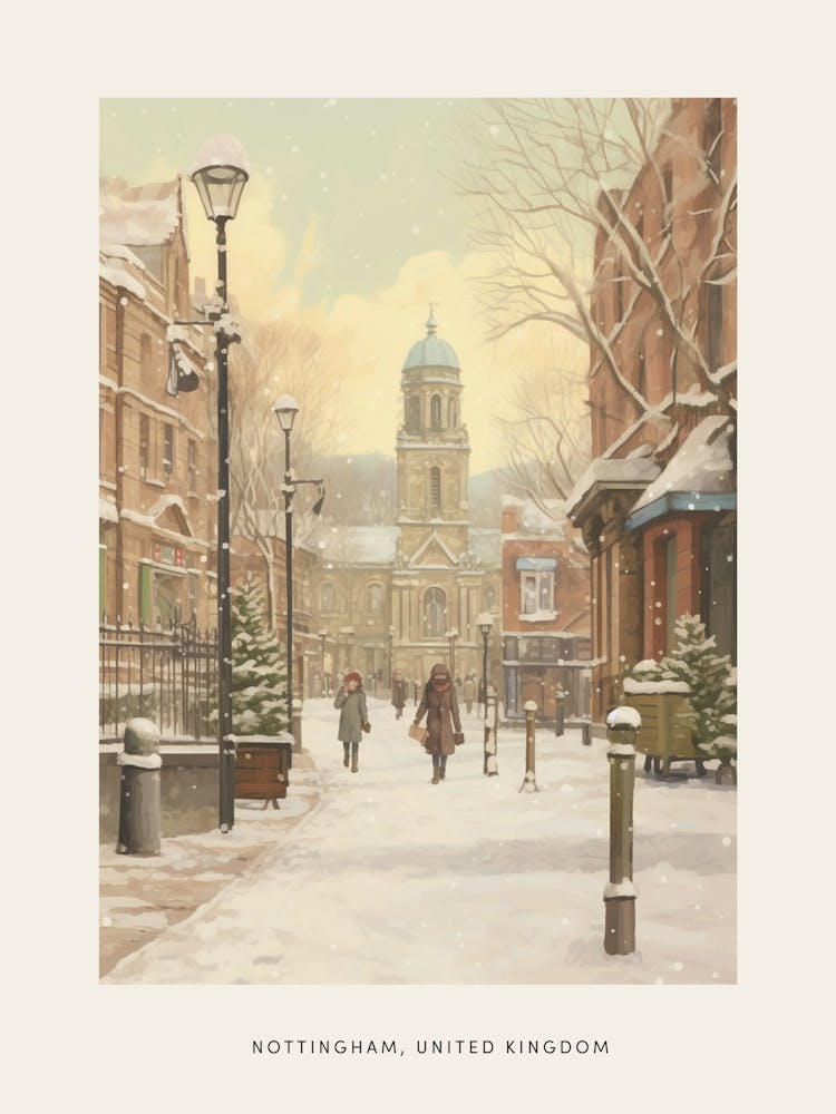 Vintage Winter Poster Nottingham United Kingdom 2