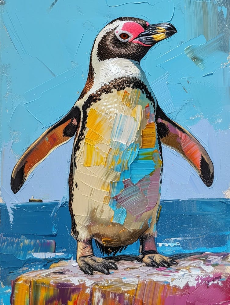 Galapagos Penguin St Kilda Breakwater Colour Block Painting 4
