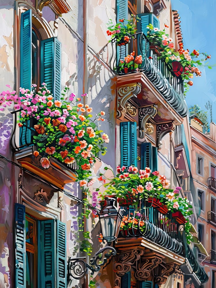 Balcony View Painting In Barcelona 2