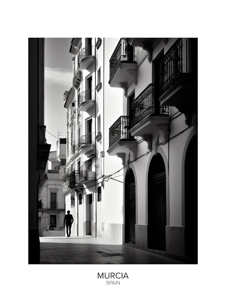 Poster Of Murcia, Spain, Black And White Analogue Photography 2