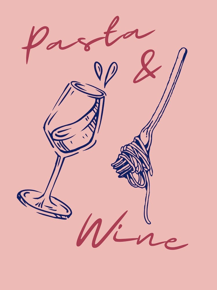 Pink Pasta And Wine