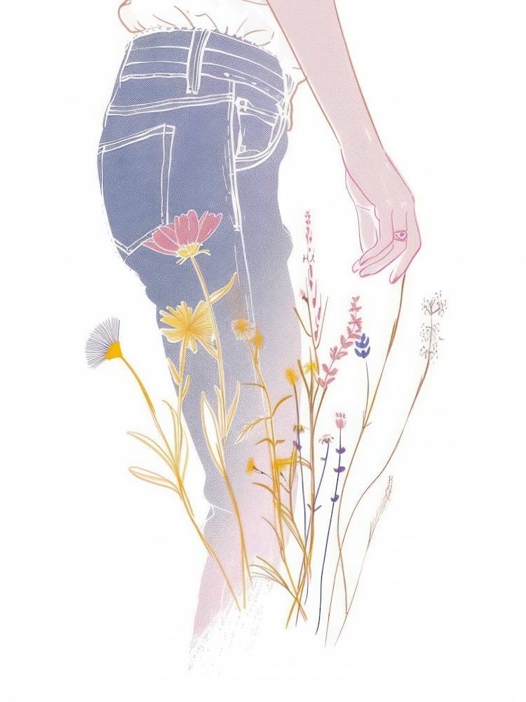 Floral Blue Jeans Line Art 2