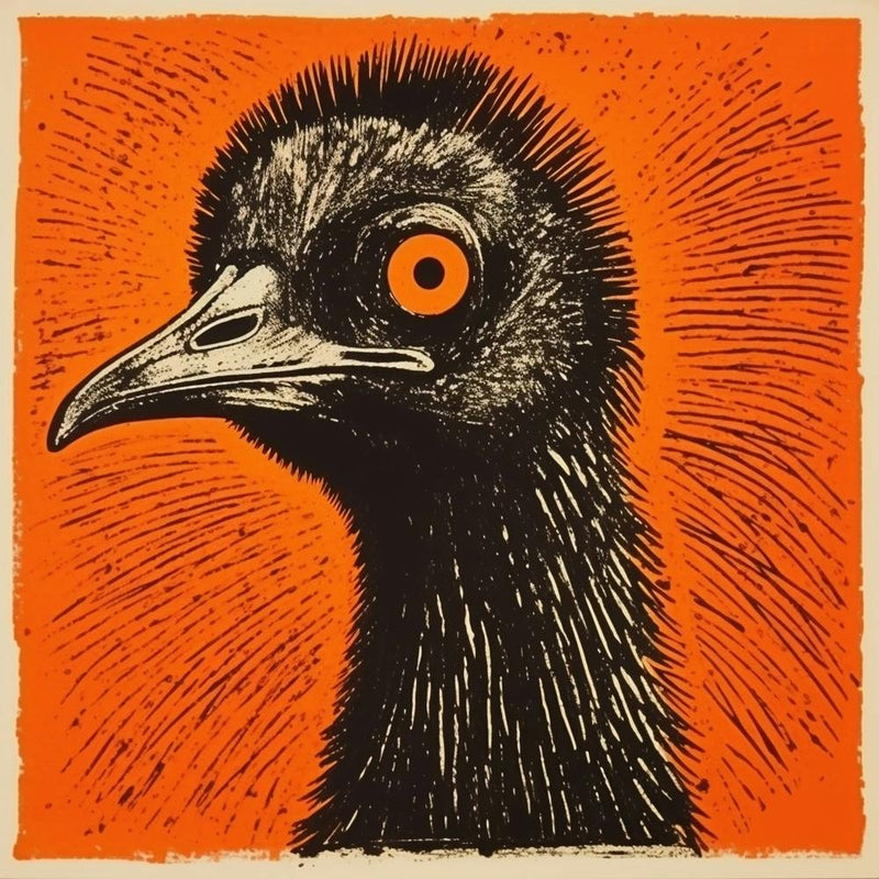 Retro Bird Lithograph Emu