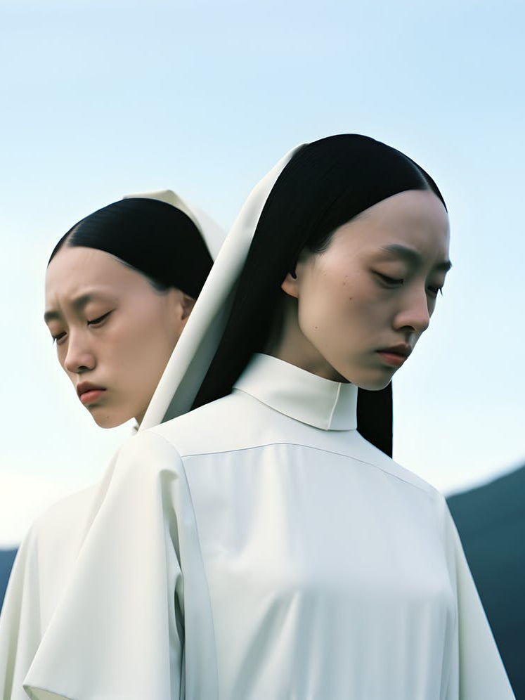 Two sisters dressed in white. 2023