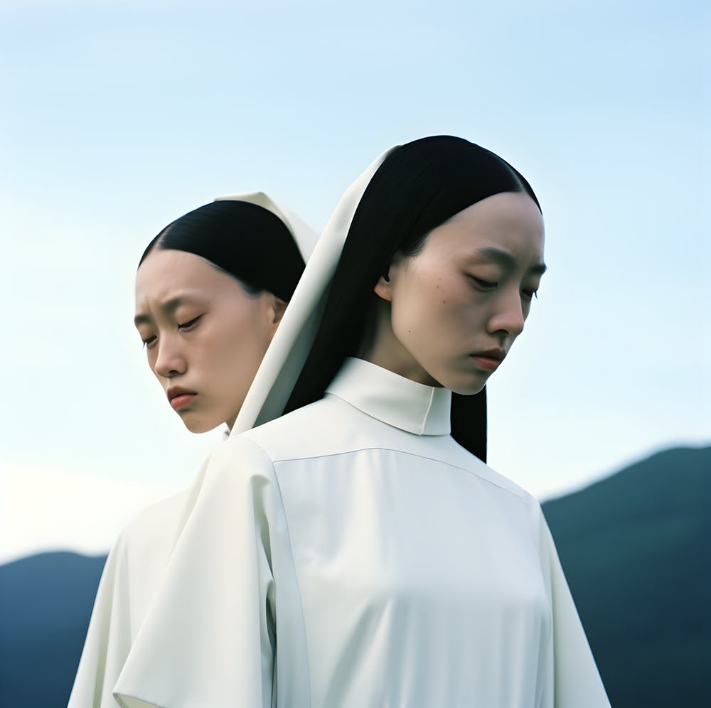 Two sisters dressed in white. 2023