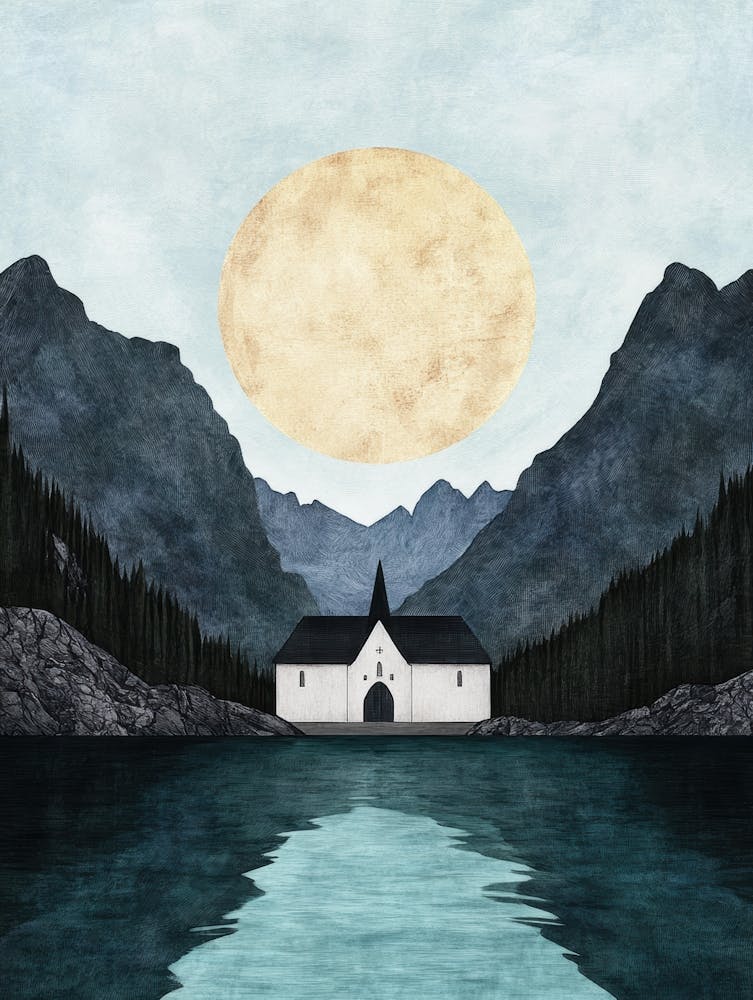 Church By The Lake Canvas Print