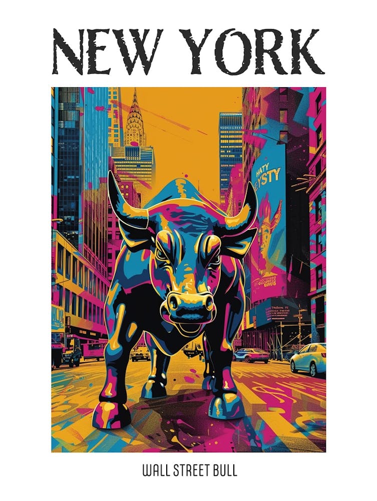Wall Street Bull New York Bunte Siebdruck-Illustration 3 Poster