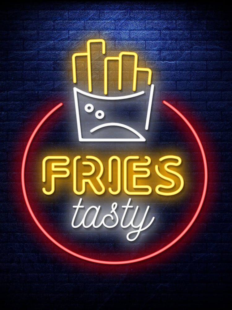 Fries — Neon food sign, Food kitchen poster, photo art