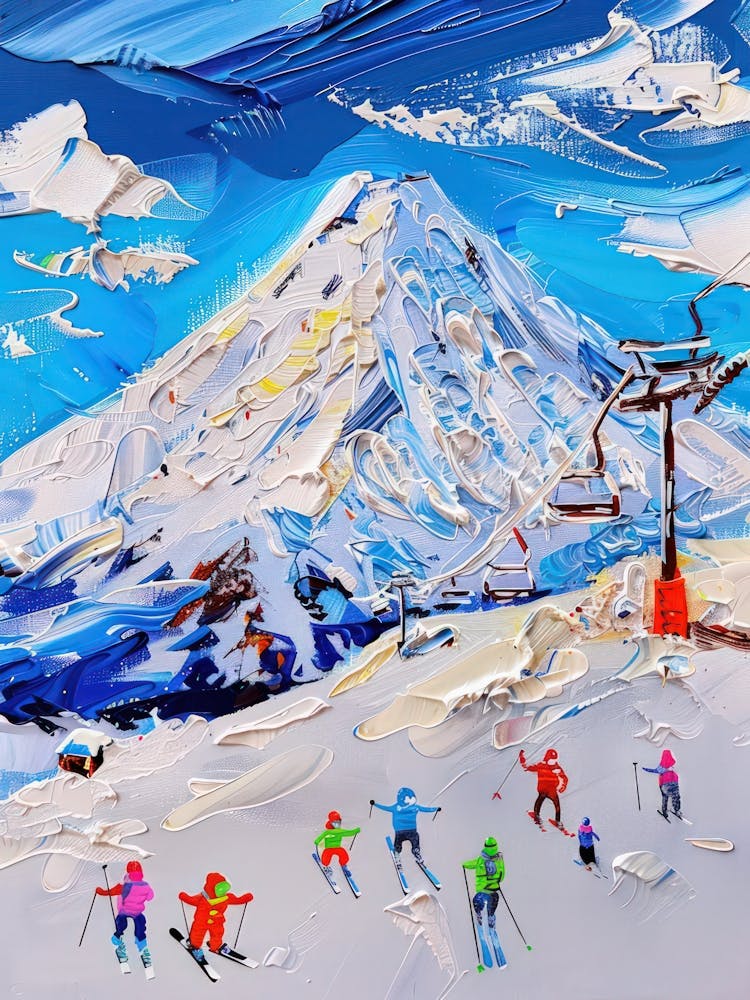 Ski Resort Snow Winter Impasto Oil Painting Travel