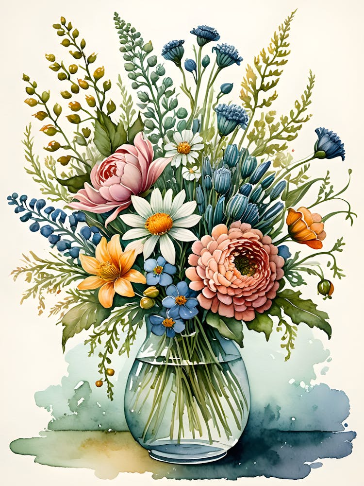 Watercolor Flowers In A Vase 13