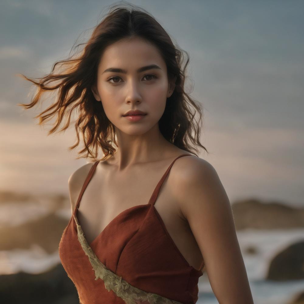 Asian Woman At Sunset