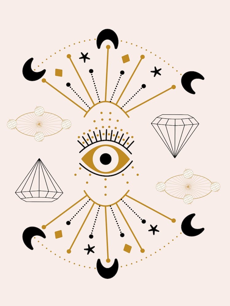 Devil Eye And Celestial Elements In A Geometric Composition