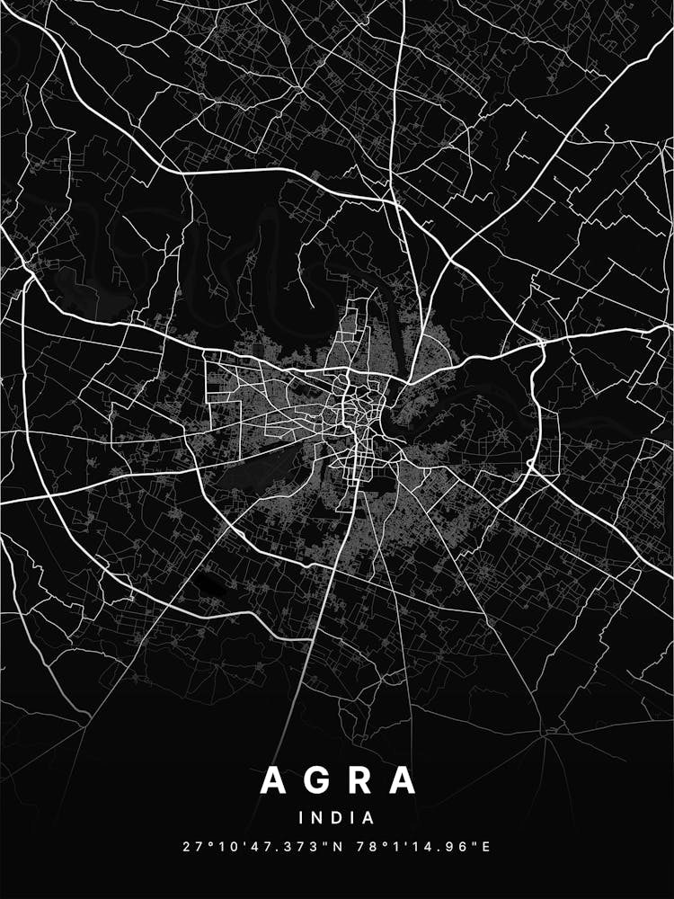 Agra India Black Map