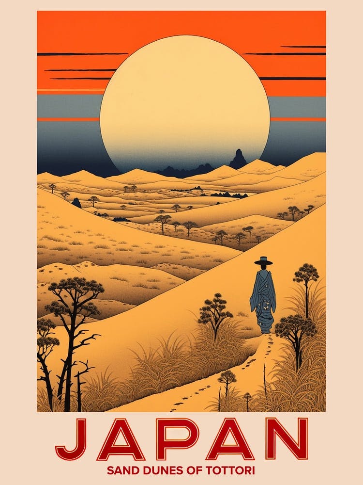 Sand Dunes Of Tottori, Visit Japan Vintage Travel Art 4