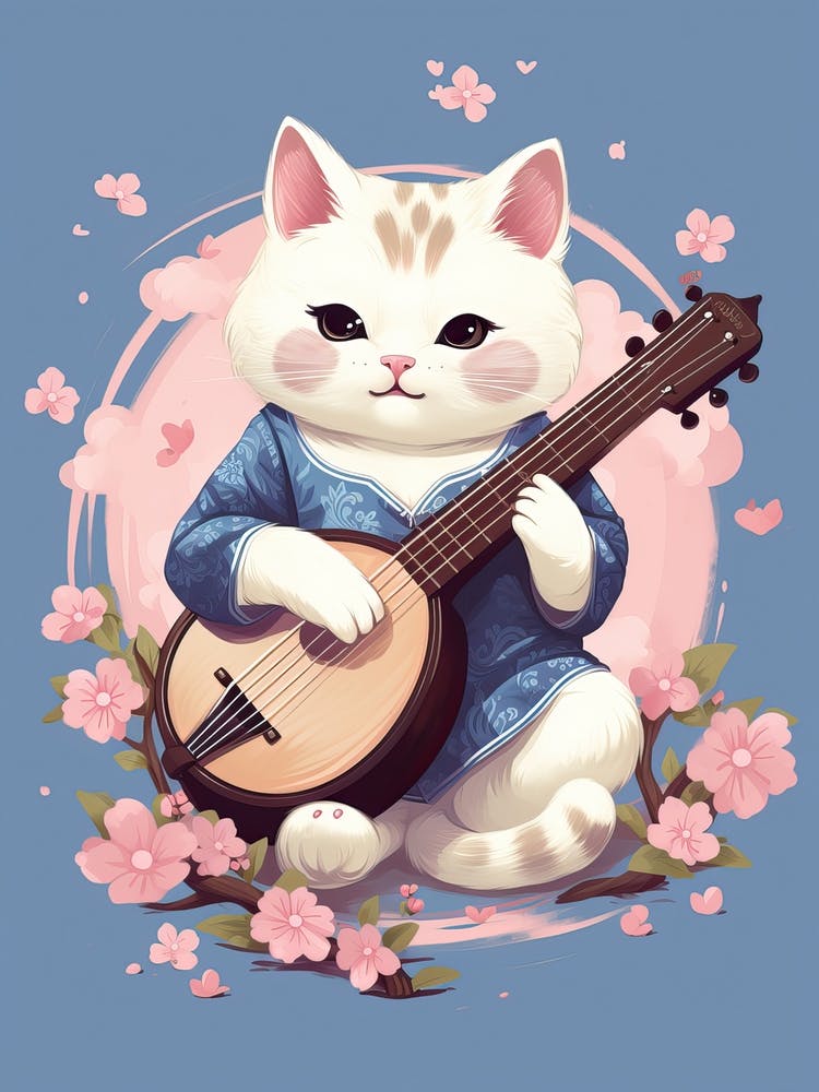 Kawaii-Katzenzeichnungen Musik spielend 4