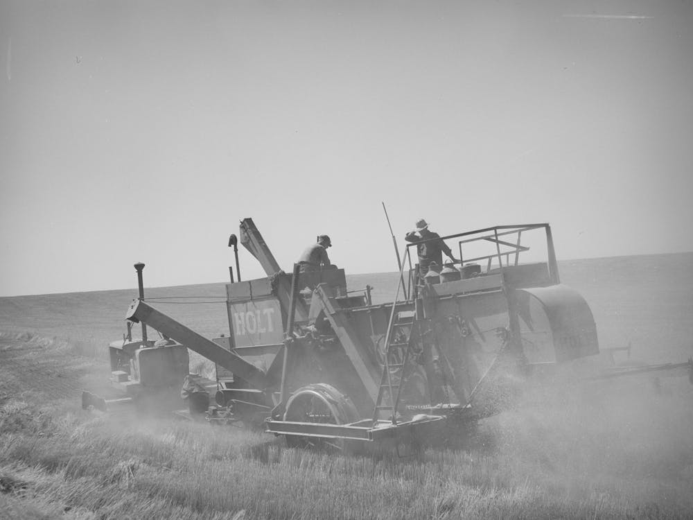 Untitled Photo, Possibly Related To Tractor Drawn Combine In Wheat Field On Eureka Flats, Walla Walla County