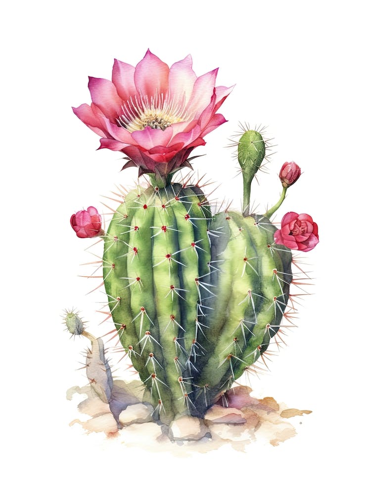 Ferocactus Cactus Watercolour Drawing 3
