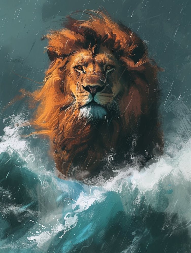 An African Lion Facing A Storm Acrylic Painting 1
