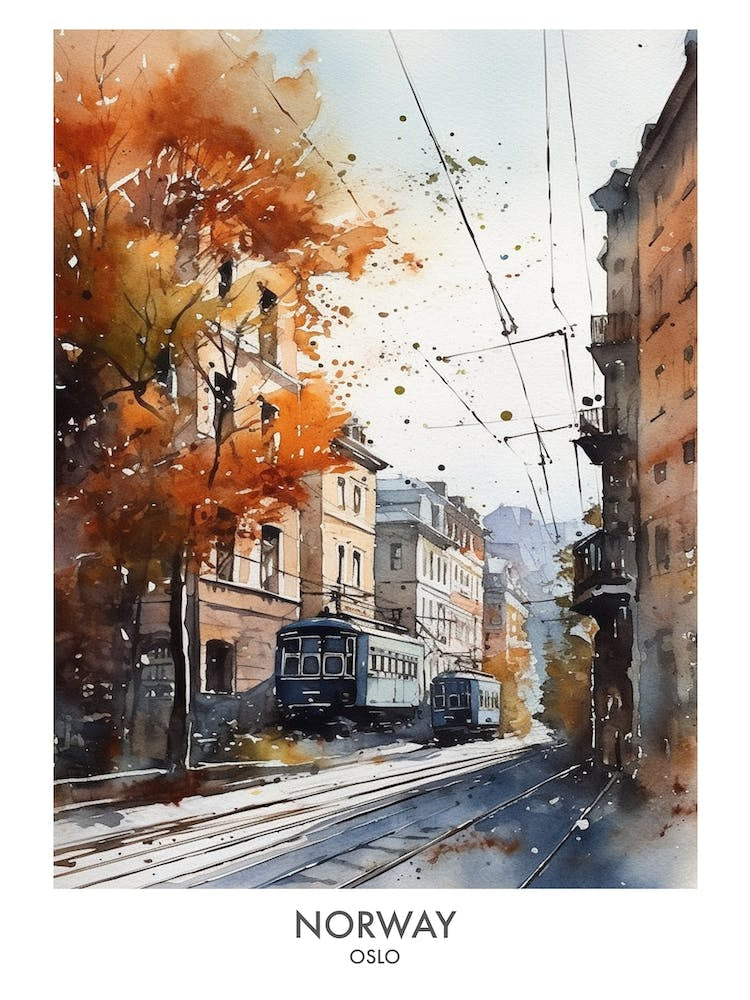 Oslo, Norway 2 Watercolor Travel Poster