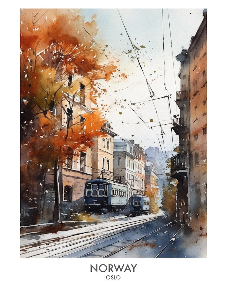 Oslo, Norway 2 Watercolor Travel Poster