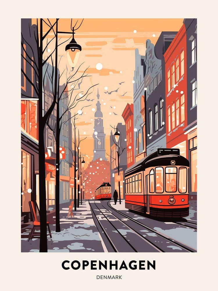 Vintage Winter Travel Poster Copenhagen Denmark 5