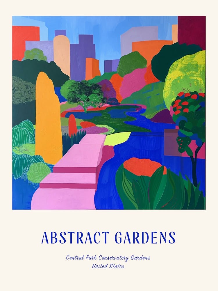 Colourful Gardens Central Park Conservatory Gardens Usa 2 Blue Poster