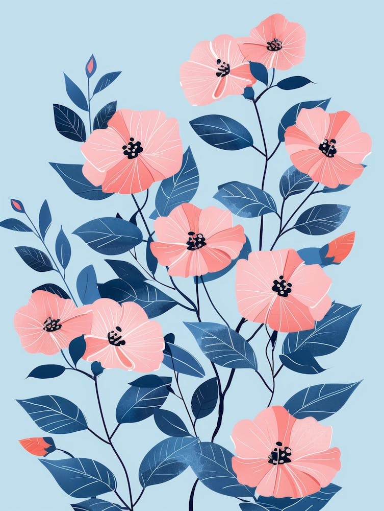 Pink Flowers On A Blue Background