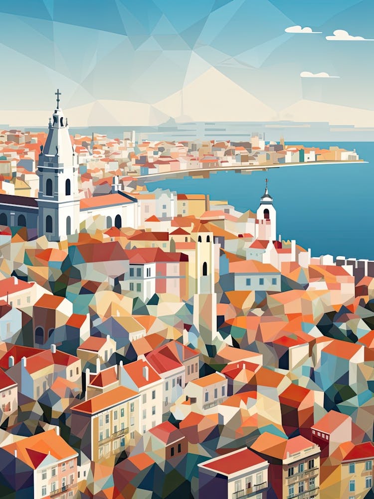 Lisbon, Portugal, Geometric Illustration 4