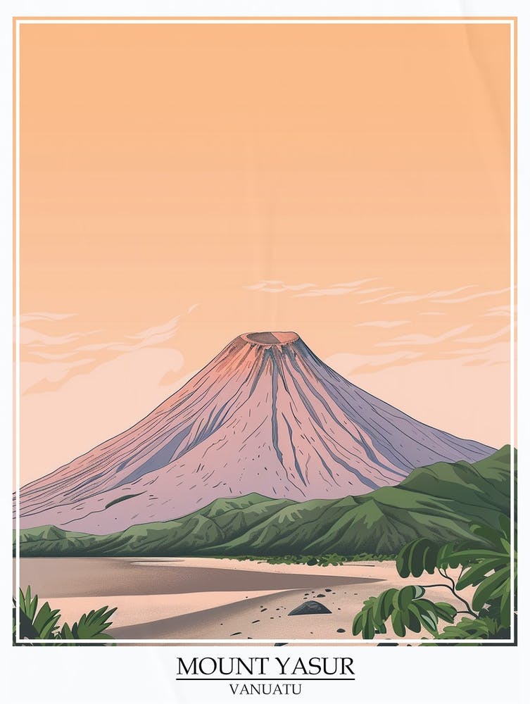 Mount Yasur Vanuatu Color Line Drawing 7 Poster