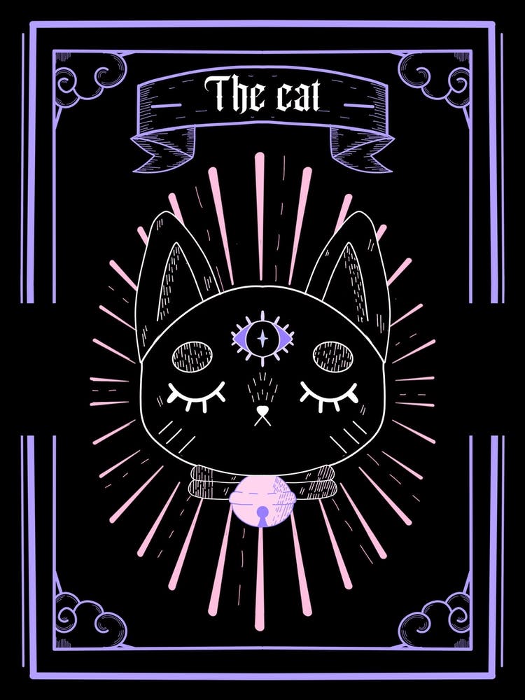 Cat witch tarot art print