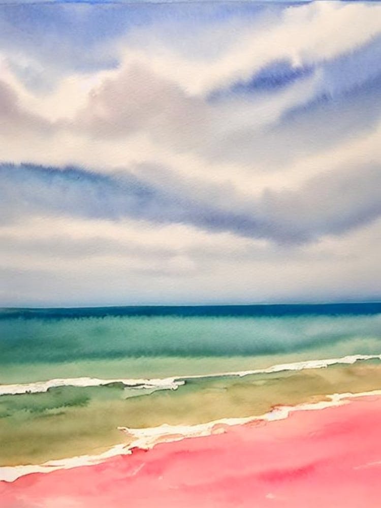 Ngapali Beach, Myanmar Pink Watercolour